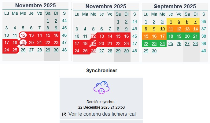 calendrier réservation