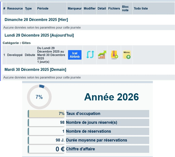 calendrier réservation