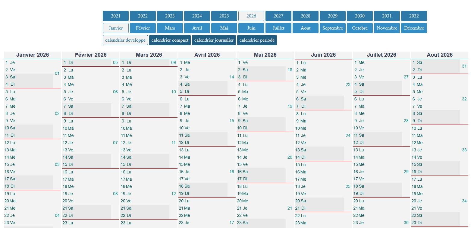 calendrier réservation