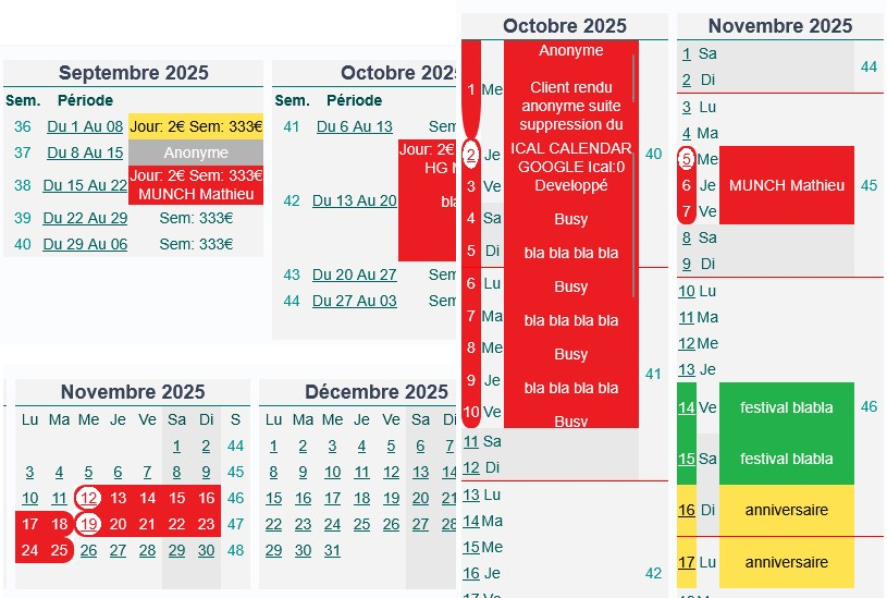 calendrier réservation