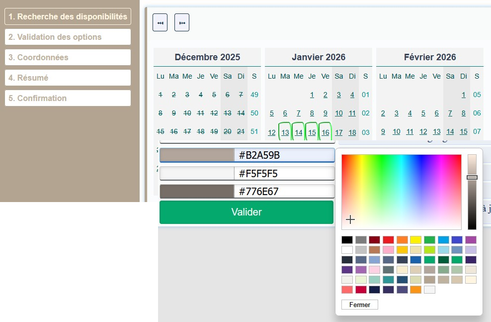 calendrier réservation