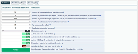 calendrier réservation
